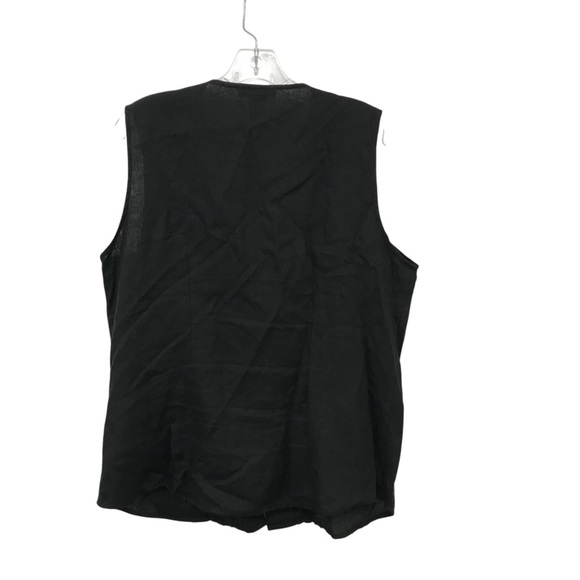 Annie Alexander Size XL Black Linen Sleeveless Top Button Up Ruffle Vintage - Picture 2 of 4